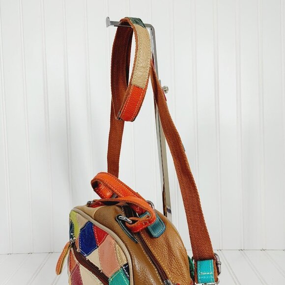 Boutique Patchwor Colorful Leather Floral Boho Spring Hand & Crossbody Bag 0168 - Picture 4 of 11